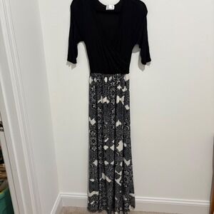 Notion + Grace Black Wrap Maxi Dress Geometric Print Boho‎ Size S